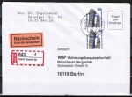 Bund 1407 - 2x 350 Pf SWK aus Rolle als "MeF-Zusatz" auf "Entgelt-zahlt-Empfänger"-Brief für Einschreiben-Rückschein (bis 20g) von 1992-1997