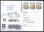 Bund 2515 als portoger. MeF mit 3x 90 Cent Narzisse als Skl.-Marke auf Europa-Einschreib-Postkarte vn 2006-2010 in die Schweiz, Label