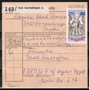 Bund 908 als portoger. MiF mit 30 Pf Caroline Neuber + Zusatz auf Inlands-Paketkarte von 1976