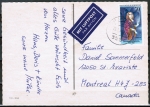 Bund 911 als portoger. EF mit 70 Pf Hermine Körner auf Luftpost-Postkarte von 1976 oder 1978 nach Kanada, oben kleiner Einriss