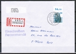 Bund 1381 als portoger. EF mit 280 Pf SWK aus Bogen mit Oberrand auf Einschreibe-Brief bis 20g von 1988/1989 nach Frankreich, AnkStpl.