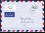 Bund 1433 als portoger. EF mit 300 Pf Fanny Hensel auf Übersee-Luftpost-Brief bis 20g von 1993-2002 nach Kanada, vs. codiert