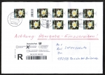 Bund 3303 als portoger. MeF mit 9x 45 Cent Blumen / Seerose aus Rolle auf Inlands-Übergabe-Einschreibe-Brief 14x20 cm von 2019-2021