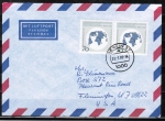 Berlin 817 als portoger. EF mit 2x 70 Pf Währungsfond auf Luftpost-Brief bis 5g von 1988-1989 von Berlin in die USA, rs. kl. US-Code-Stempelchen